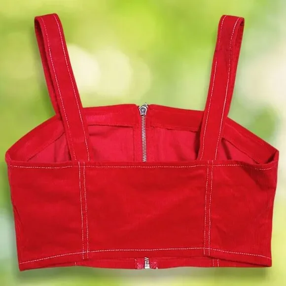 Urban Outfitters Corset Top Red Corduroy Crop Tank Top Zip Up Womens Medium - Picture 6 of 10